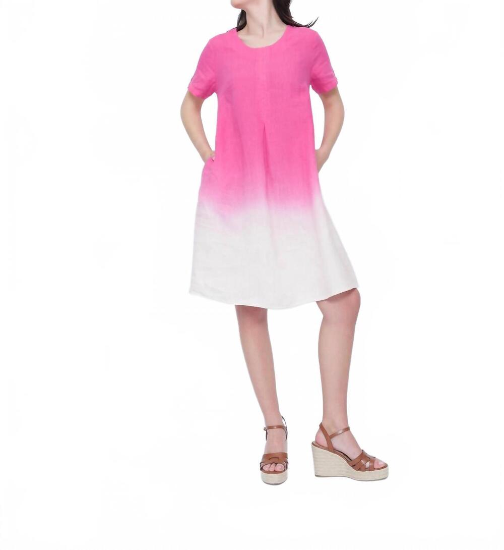 NEW BLUEBERRY simply short sleeve midi dress in fuchsia ombre